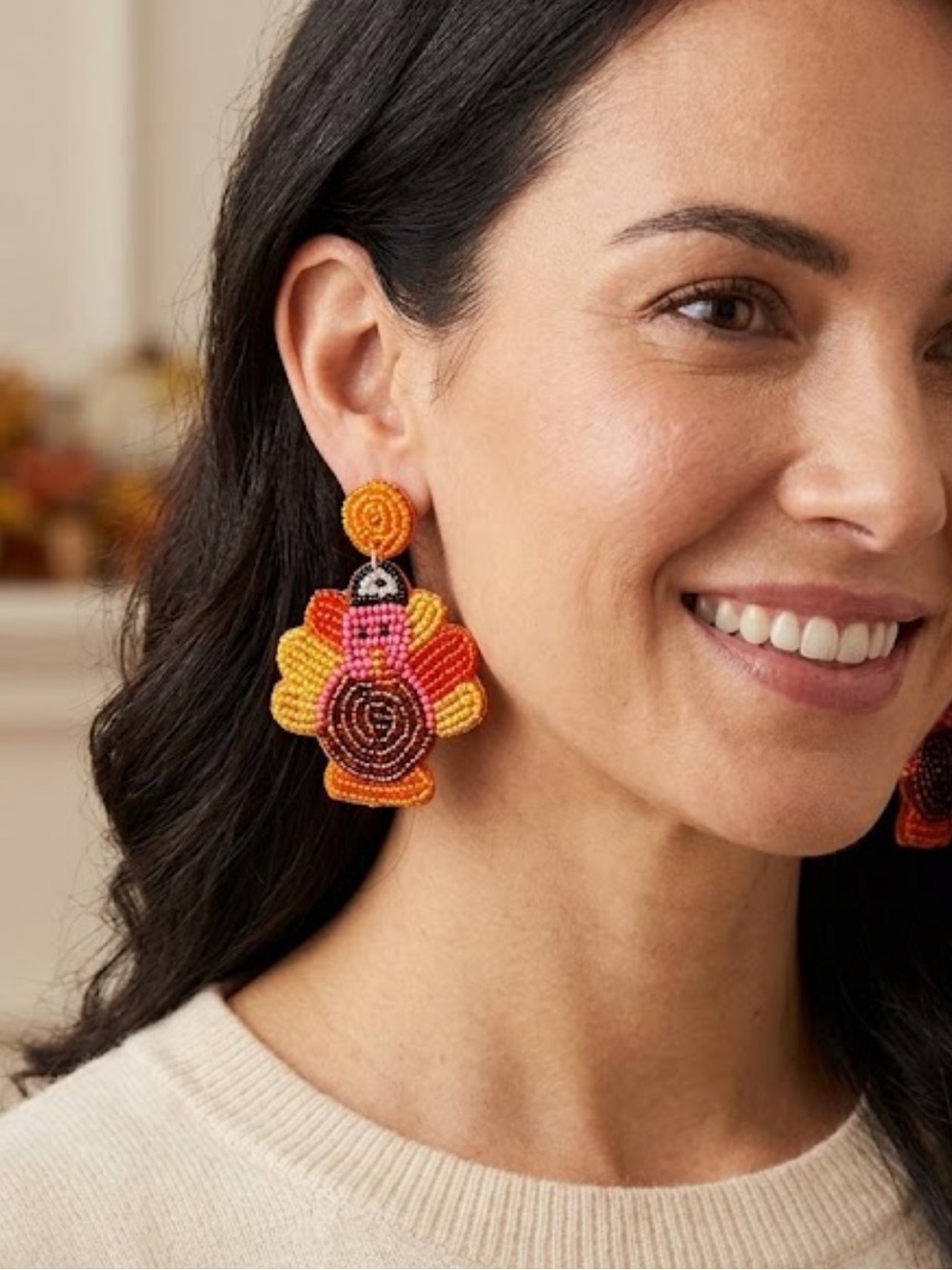 Thanksgiving Earrings Turkey Beaded Drop Earrings Fall Statement Pilgrim Hat
C1